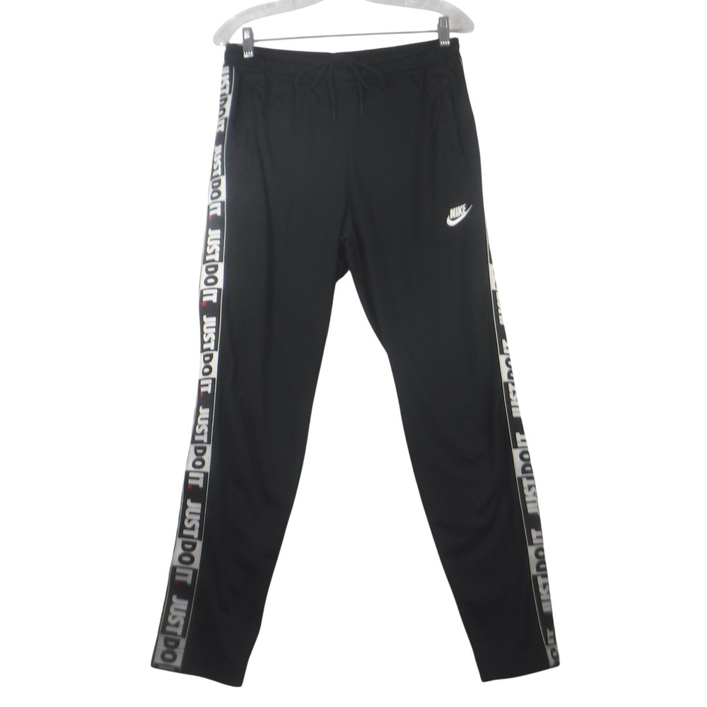 Nike Mens Just Do It Tape Track Pants Black Joggers Size M Activewear